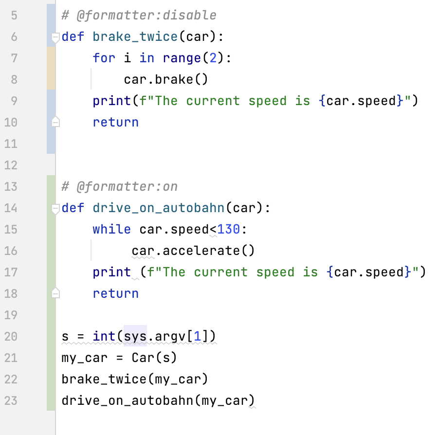 Example of using different formatter markers Example of using different formatter markers