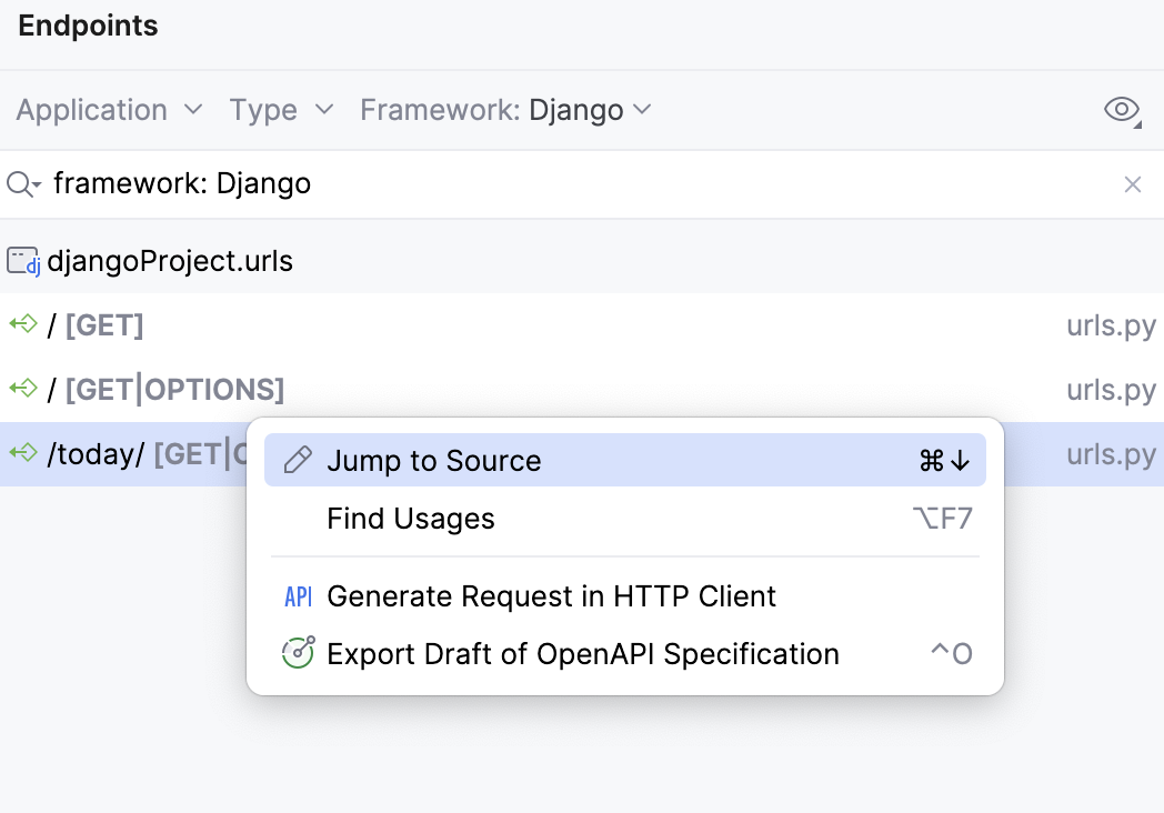 Manage Endpoints PyCharm Documentation