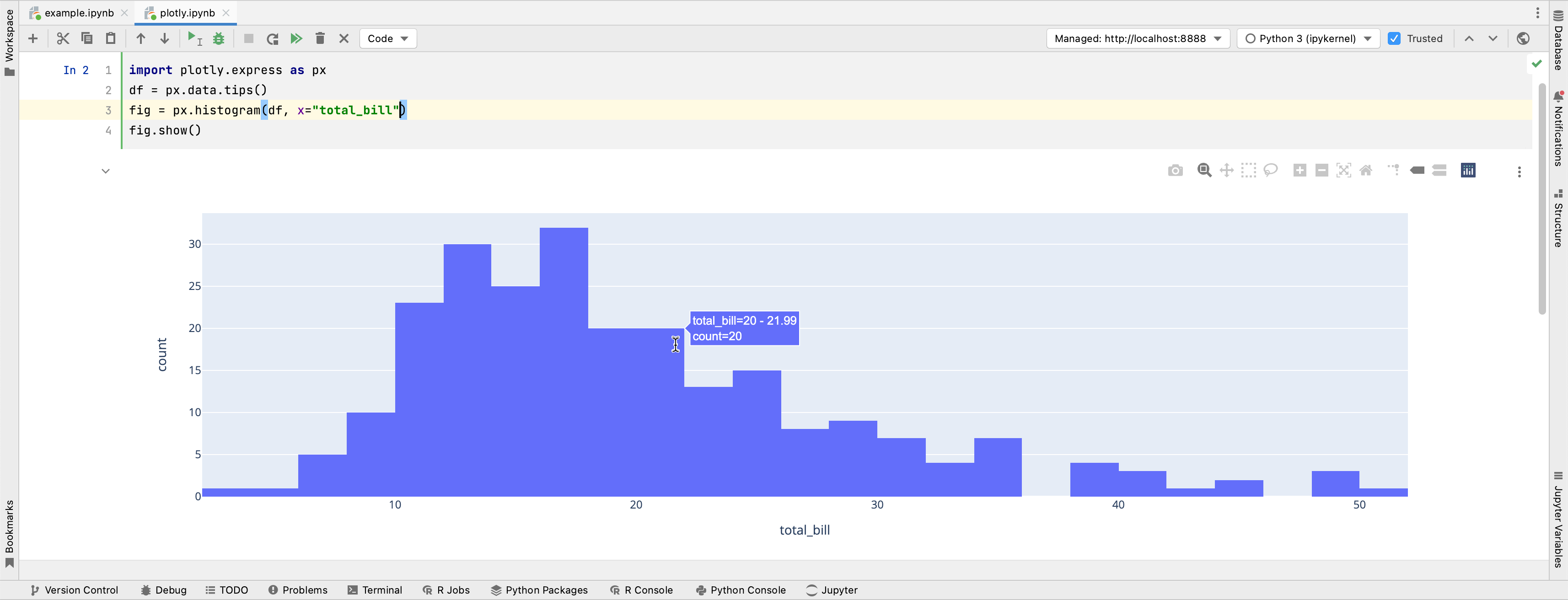 Viewing the output of the interactive widget in the light theme