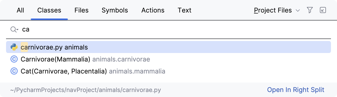 Search in classes Search in classes