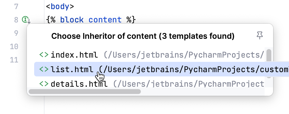 go to an implementing block go to an implementing block