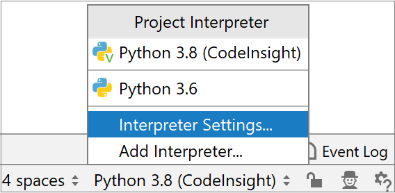 Interpreter Settings menu Interpreter Settings menu