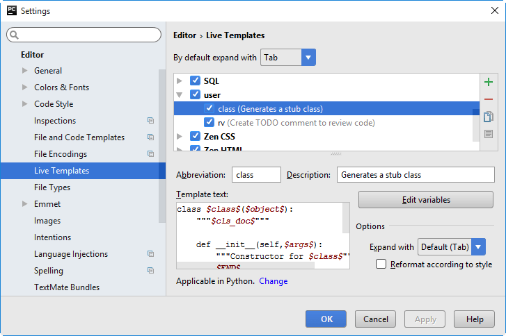 Template settings Template settings