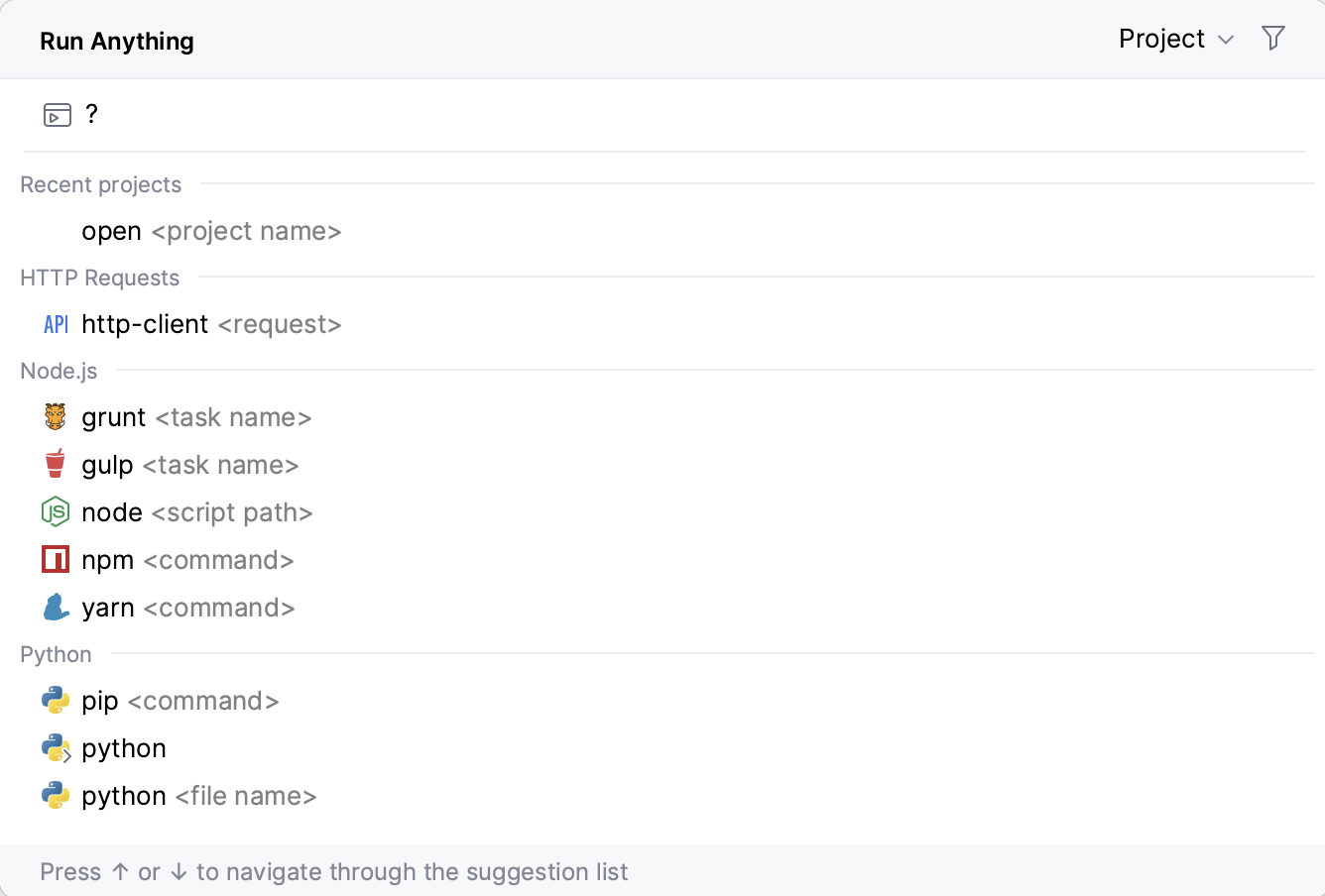 List of the available commands in Run Anything List of the available commands in Run Anything