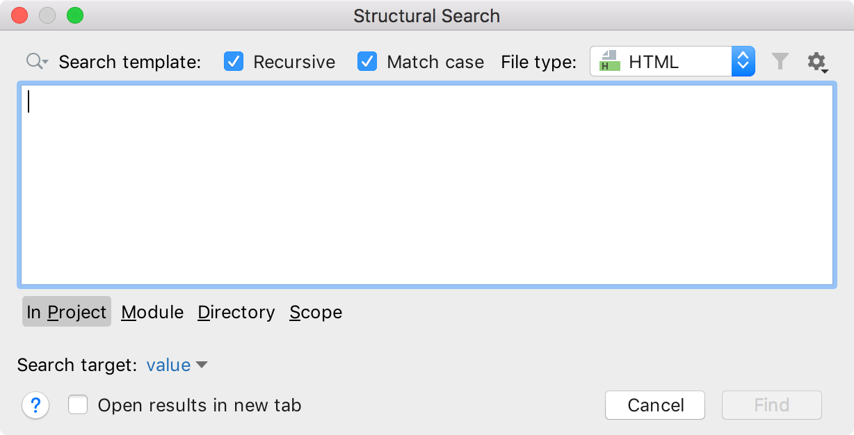 Structural Search dialog Structural Search dialog
