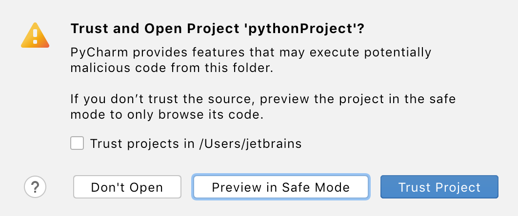 Trust Project dialog Trust Project dialog
