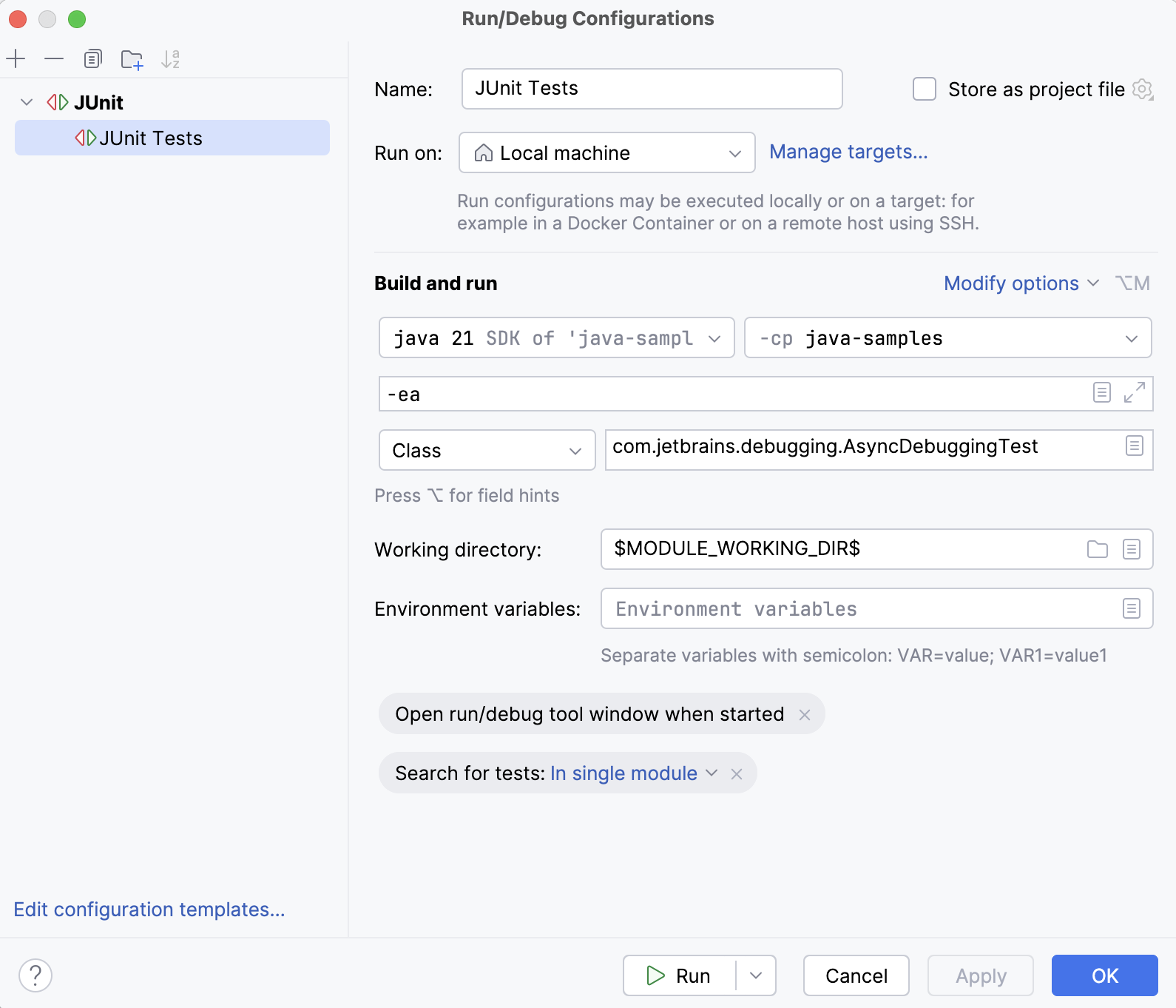 Run/Debug Configuration: JUnit