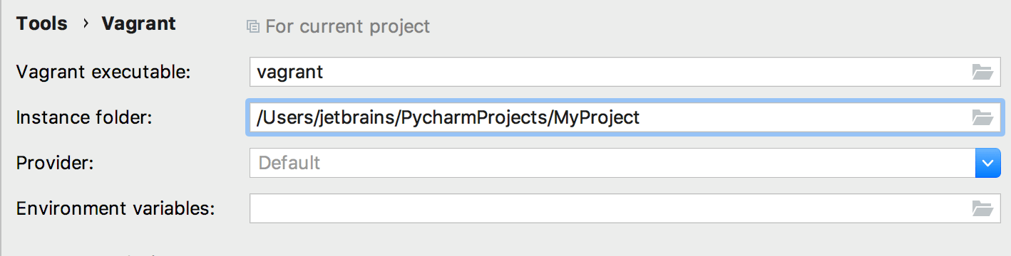 Specifying the Vagrant instance folder Specifying the Vagrant instance folder