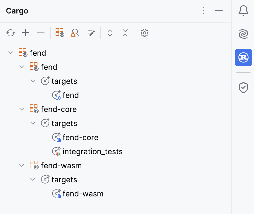 List of project targets in Cargo tool window