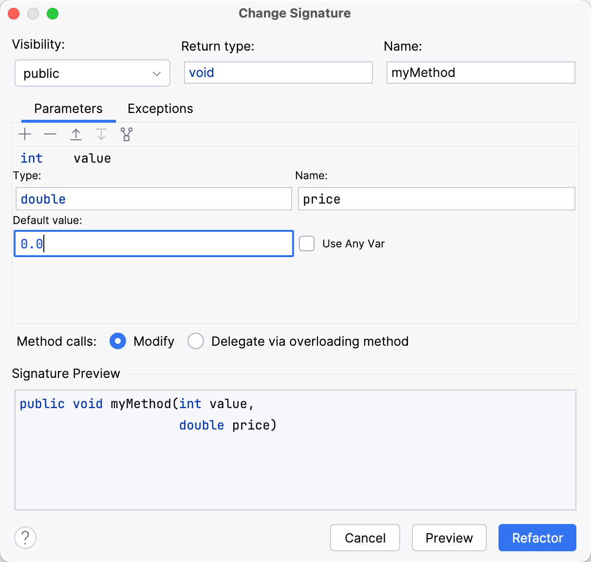 Change a method signature