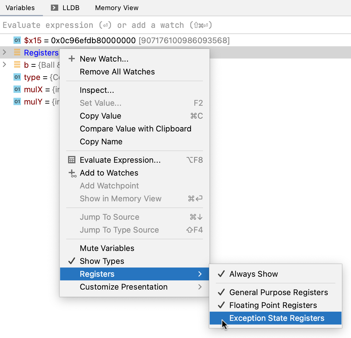 Selecting register sets Selecting register sets