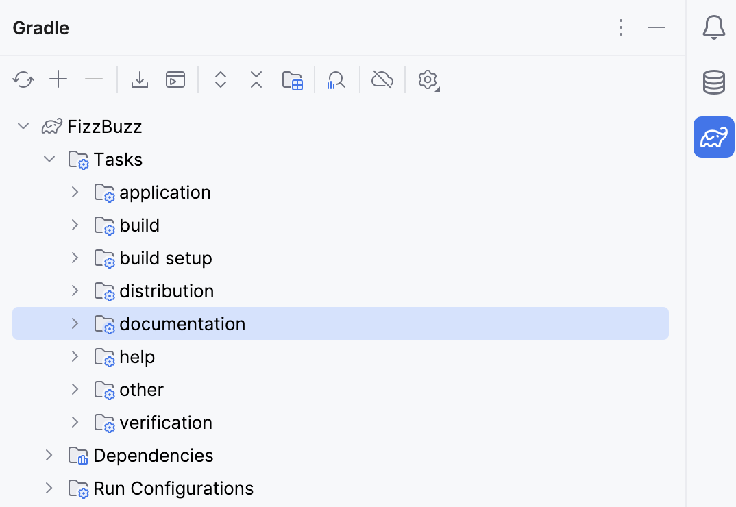 the Gradle tool window