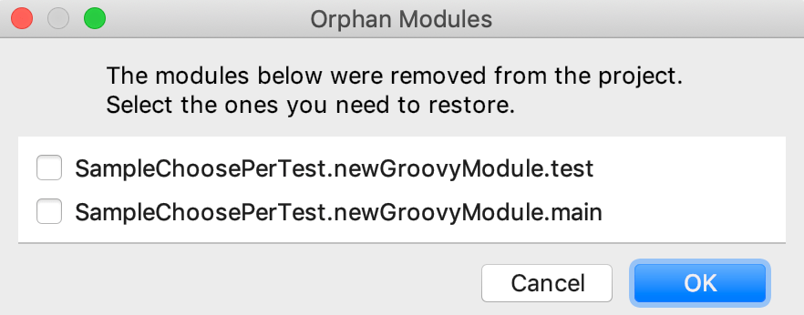 Orphan modules dialog