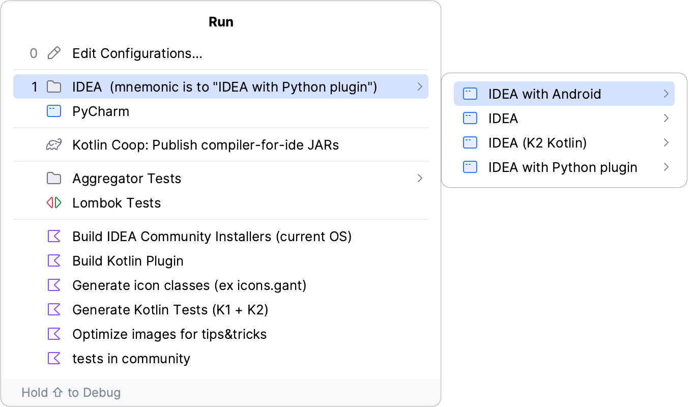 Grouped run configurations