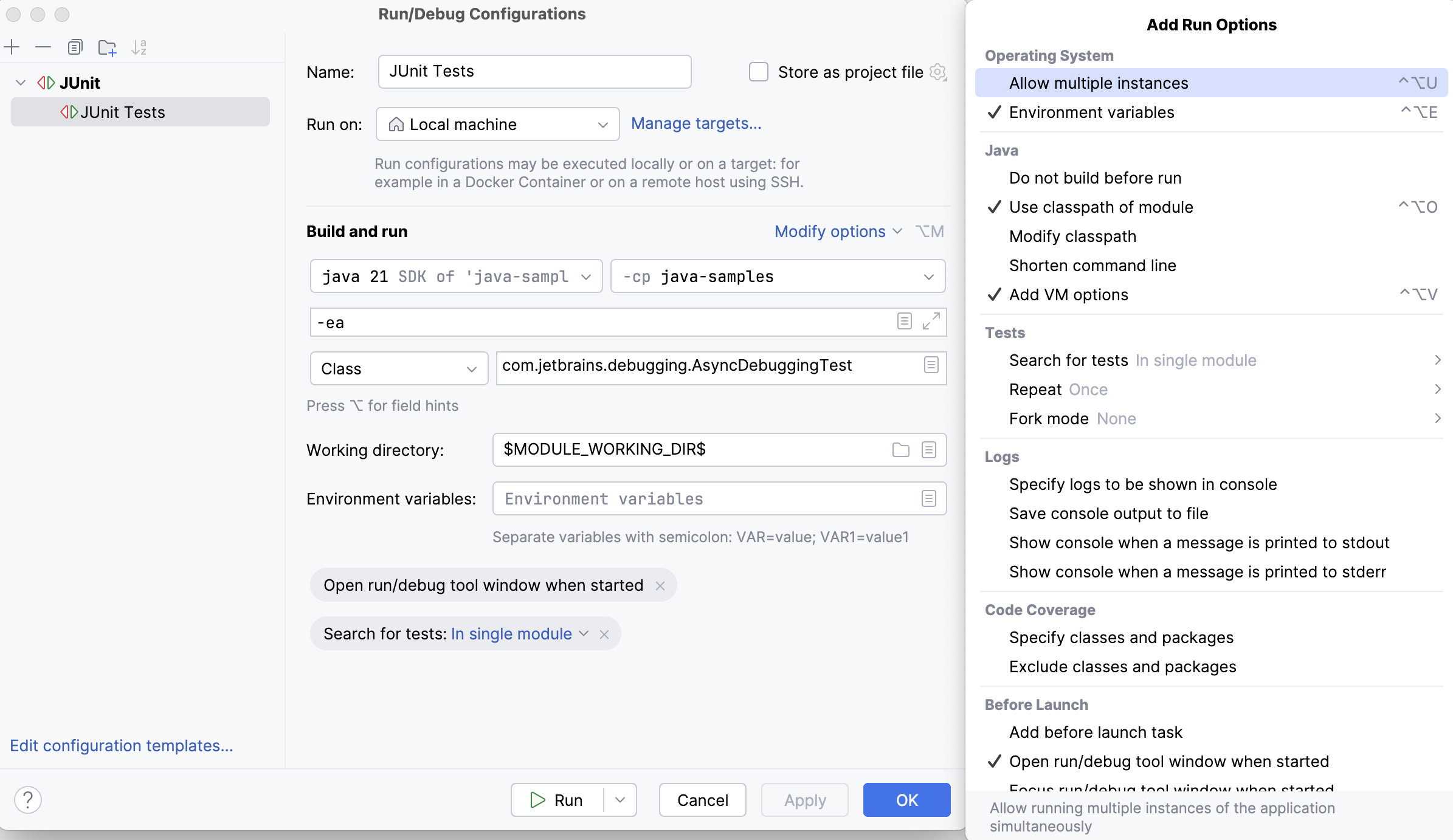 Run/Debug Configuration: JUnit