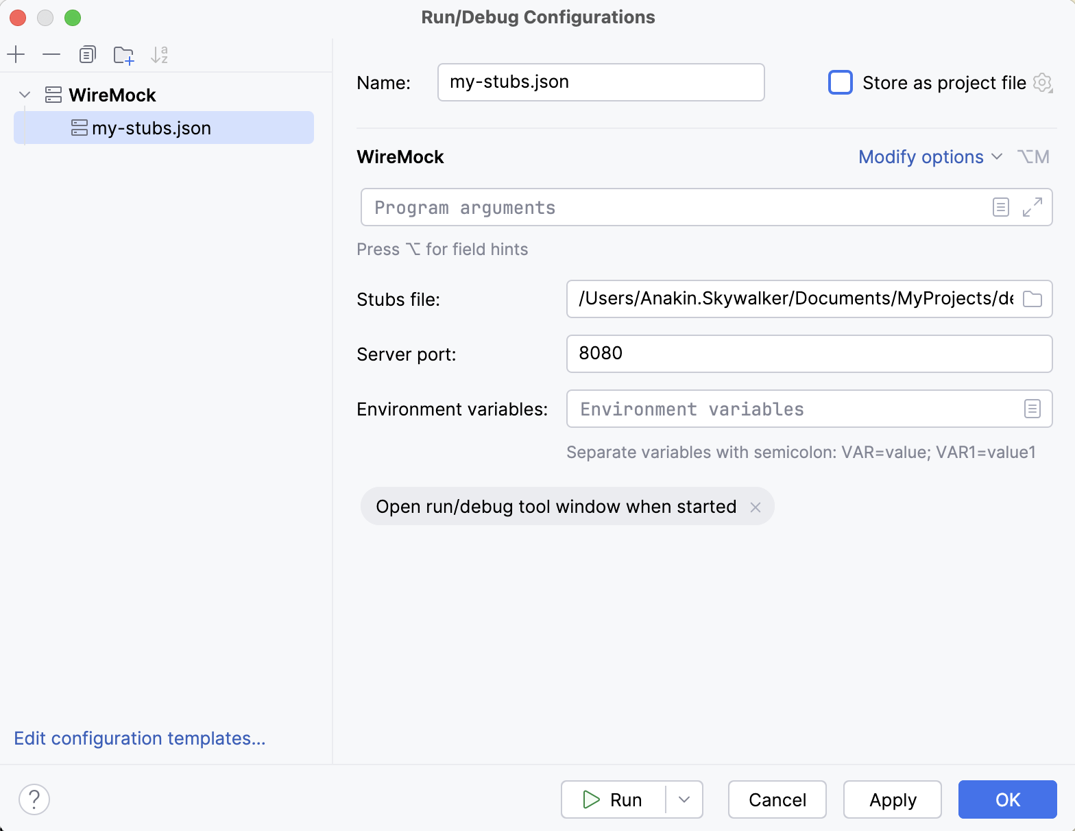 WireMock run configuration