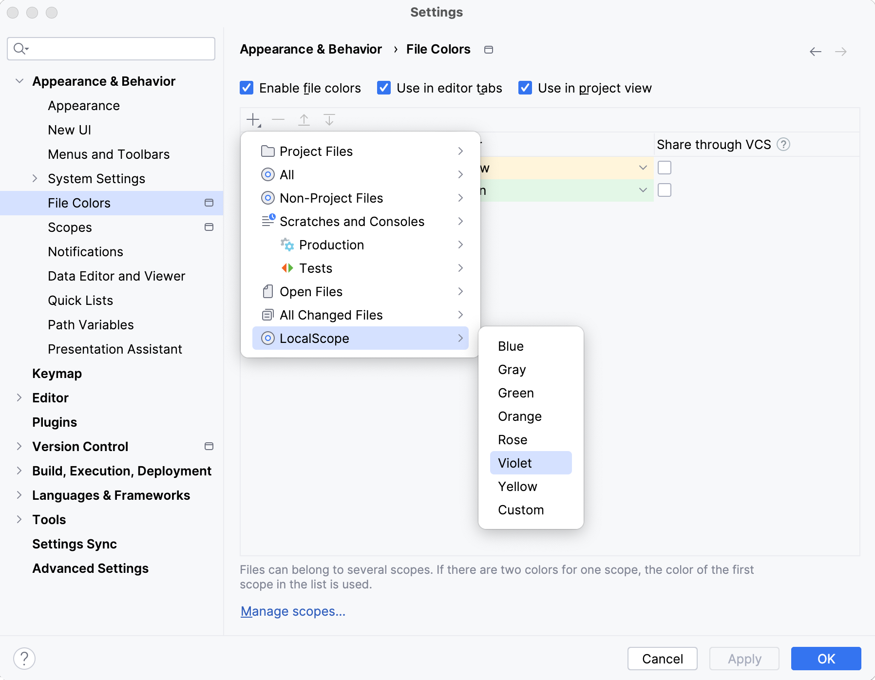 Selecting a color for a custom scope Selecting a color for a custom scope
