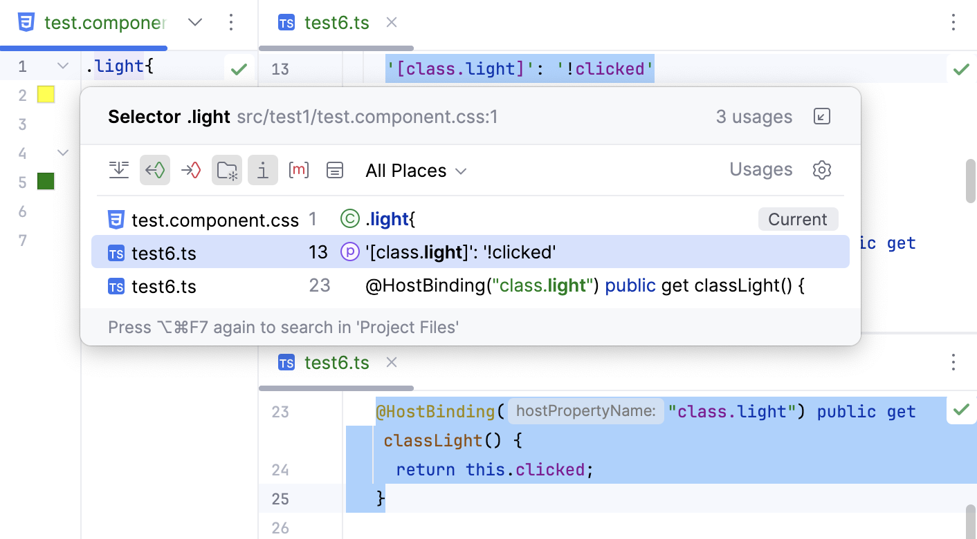 Usages of CSS classes in host bindings