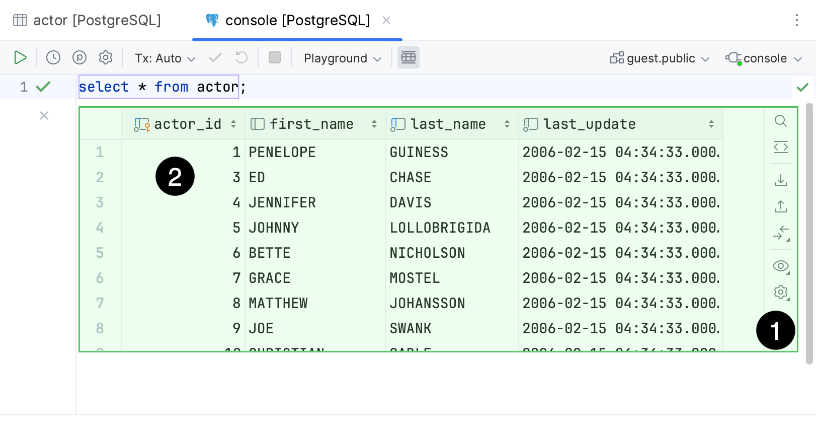 Data editor in the in-editor results Data editor in the in-editor results
