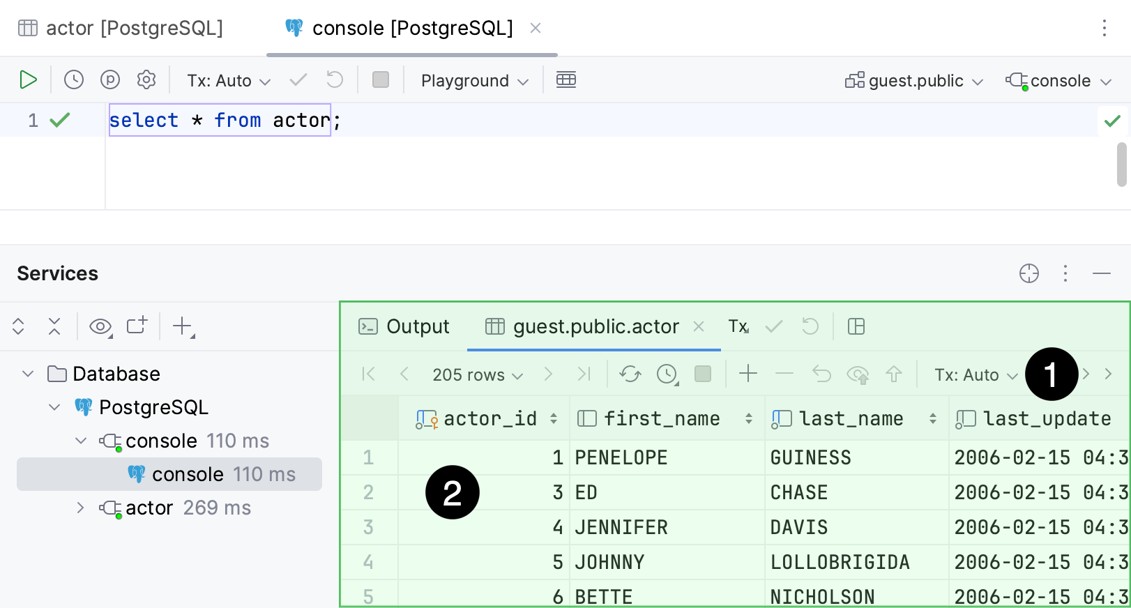 Data editor in a Result tab Data editor in a Result tab