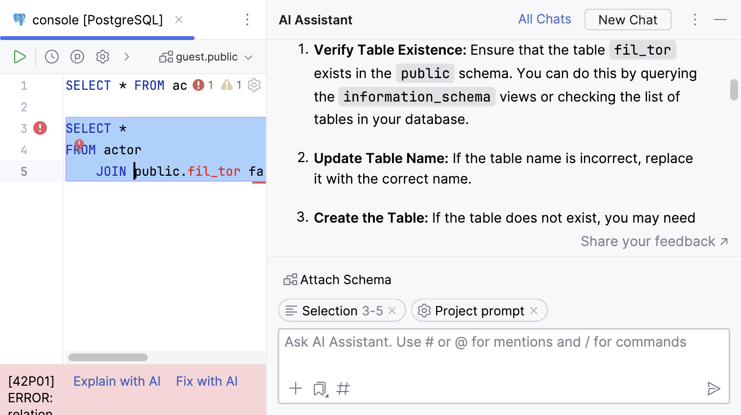 SQL query error explained by AI Assistant SQL query error explained by AI Assistant