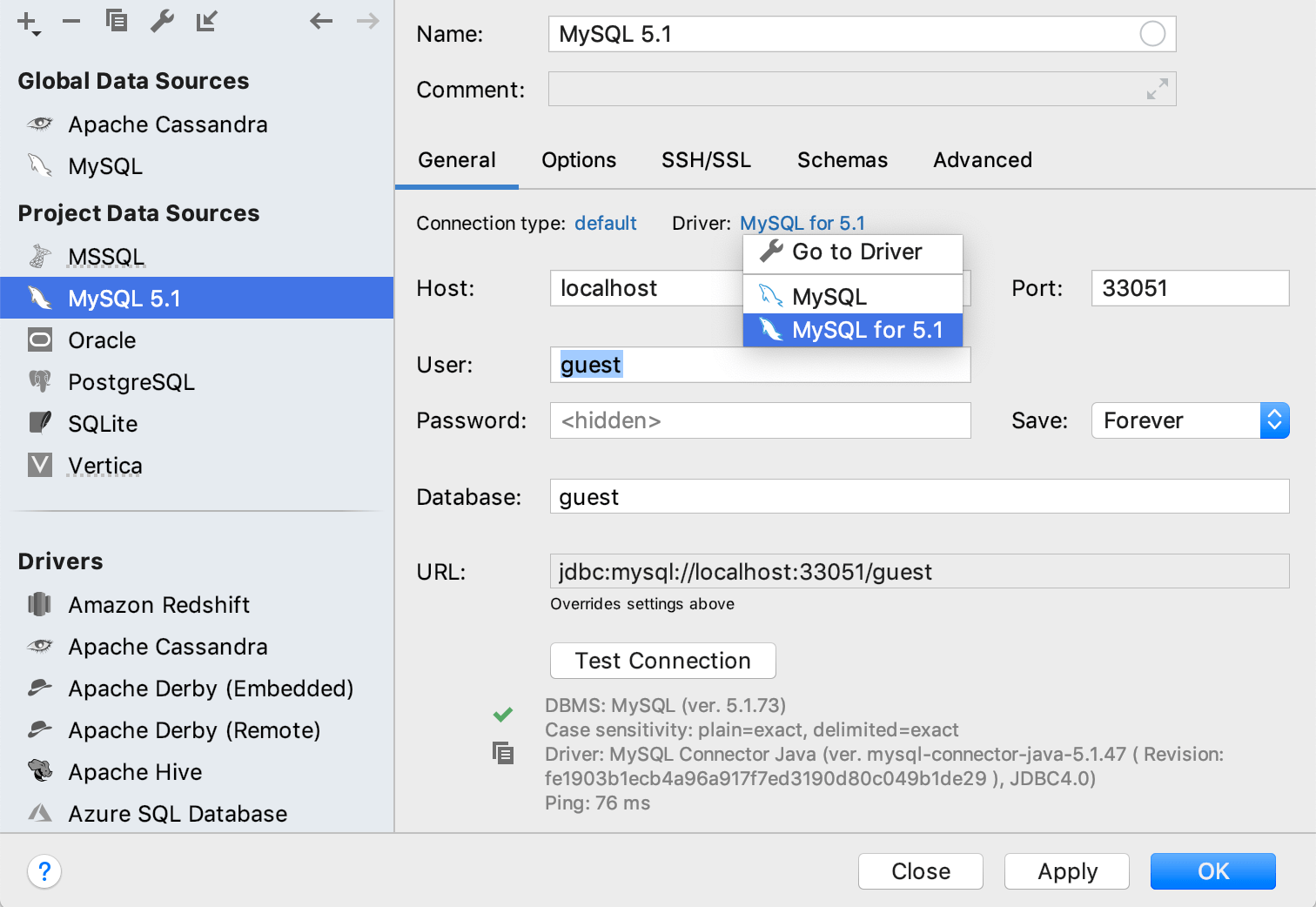 Connect to MySQL 5.1 Connect to MySQL 5.1