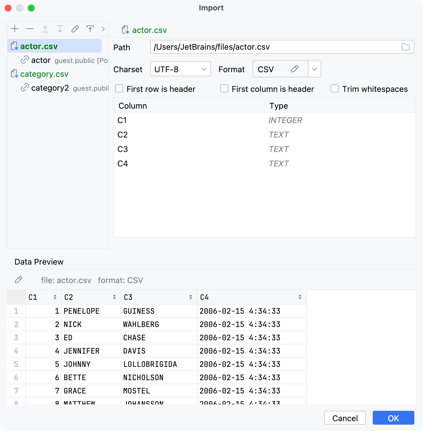 Import DSV file: CSV Source settings