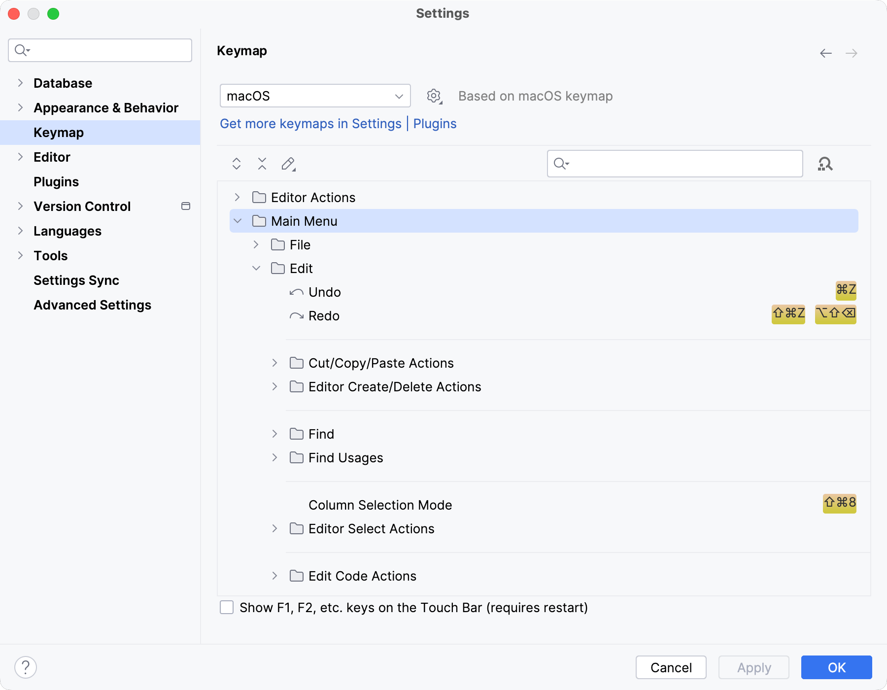 Keymap settings