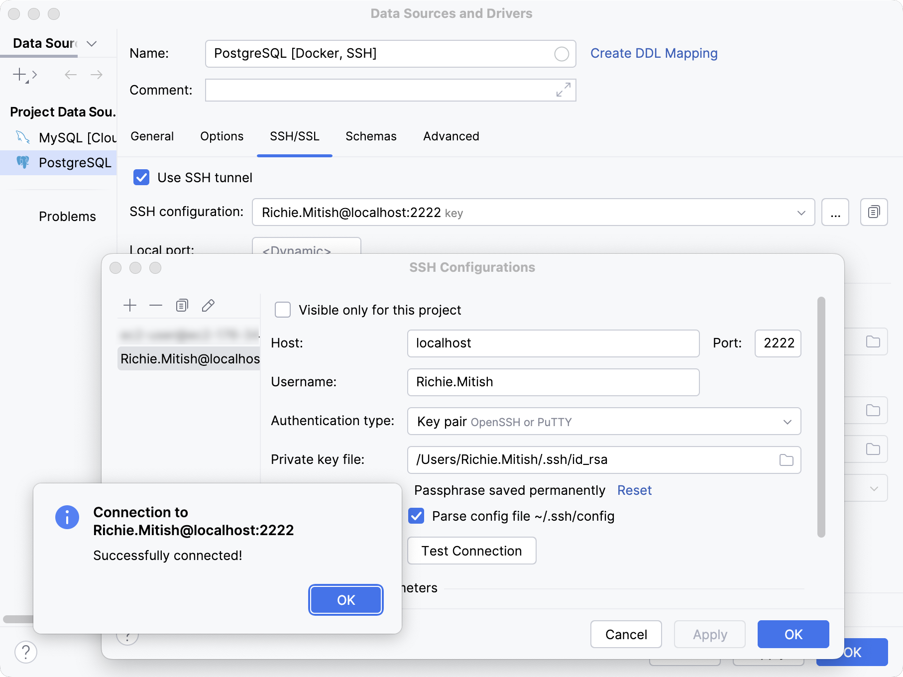 SSH configuration and successful test connection to the jump host SSH configuration and successful test connection to the jump host