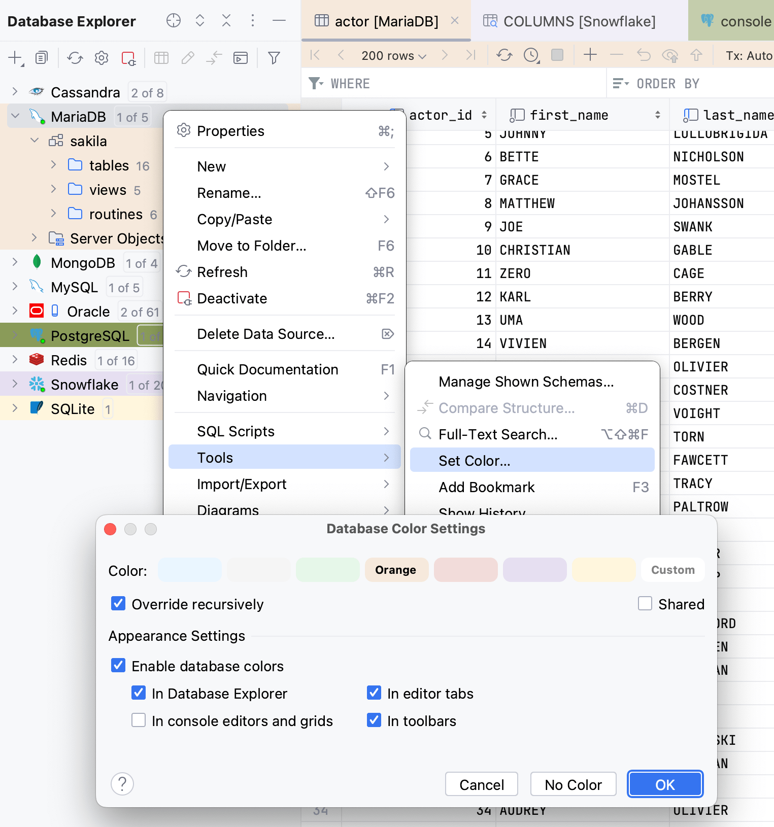 Mark data sources with colors Mark data sources with colors