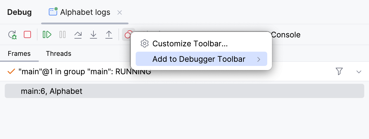 Customize Debugger Toolbar - add actions