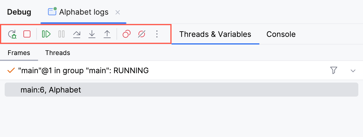 The debugger's toolbar
