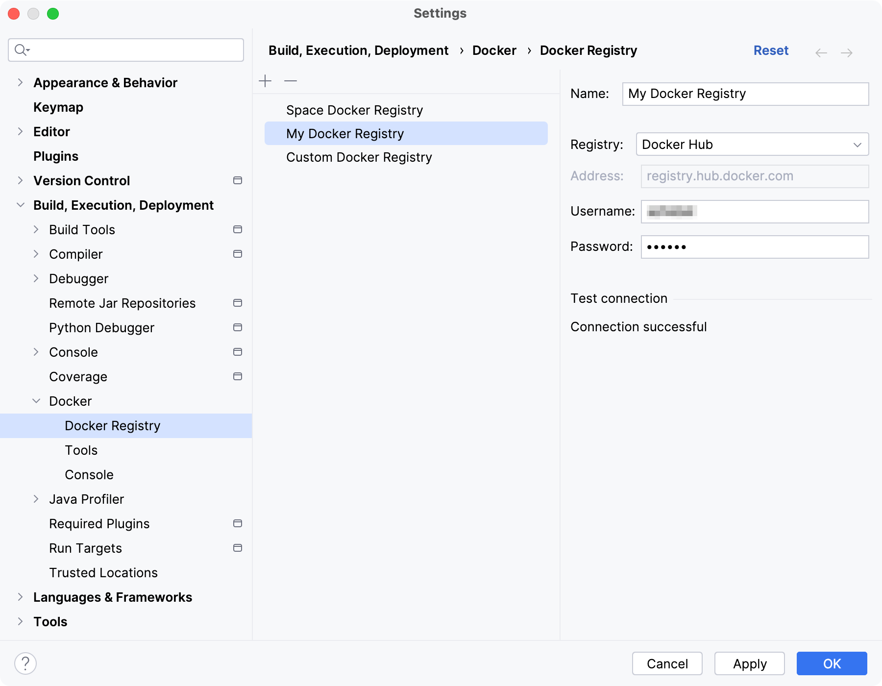 Docker Registry settings