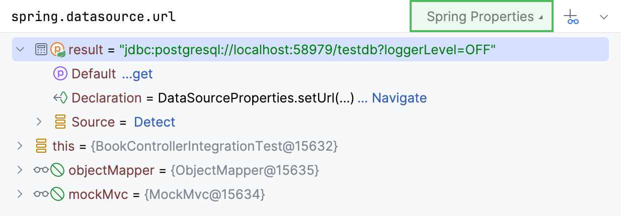 Property value and details in the Variables tab Property value and details in the Variables tab