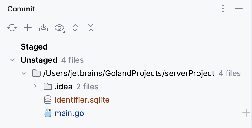 Stage an entire file from the Commit tool window Stage an entire file from the Commit tool window