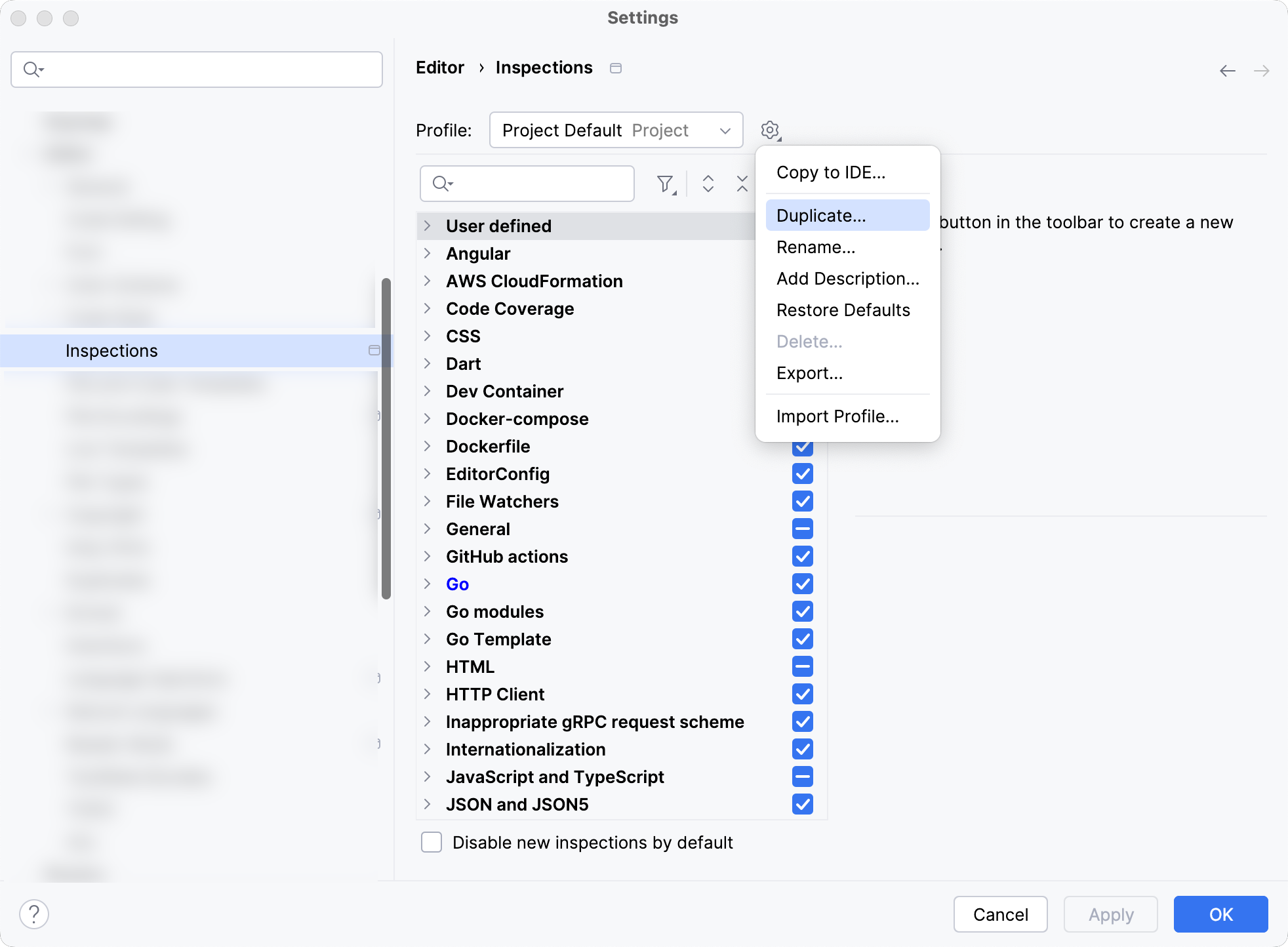 Duplicating a profile