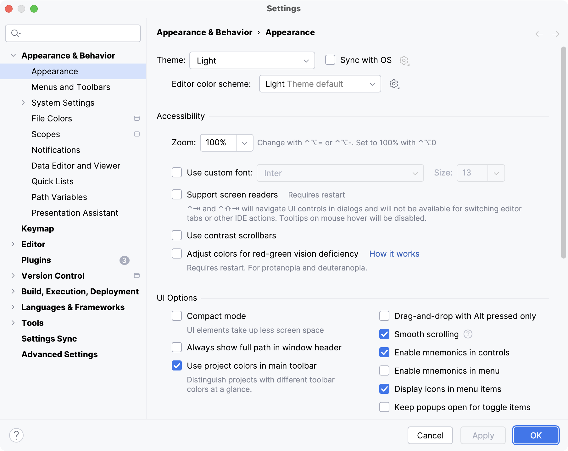 Settings | Appearance & Behavior | Appearance