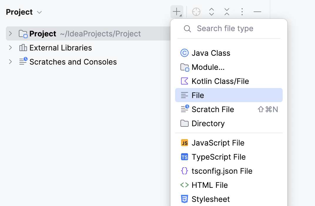 Add files from Project tool window toolbar Add files from Project tool window toolbar