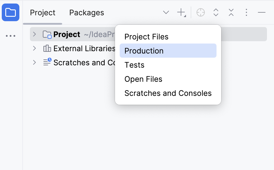 IntelliJ IDEA: choosing a view in the Project tool window IntelliJ IDEA: choosing a view in the Project tool window