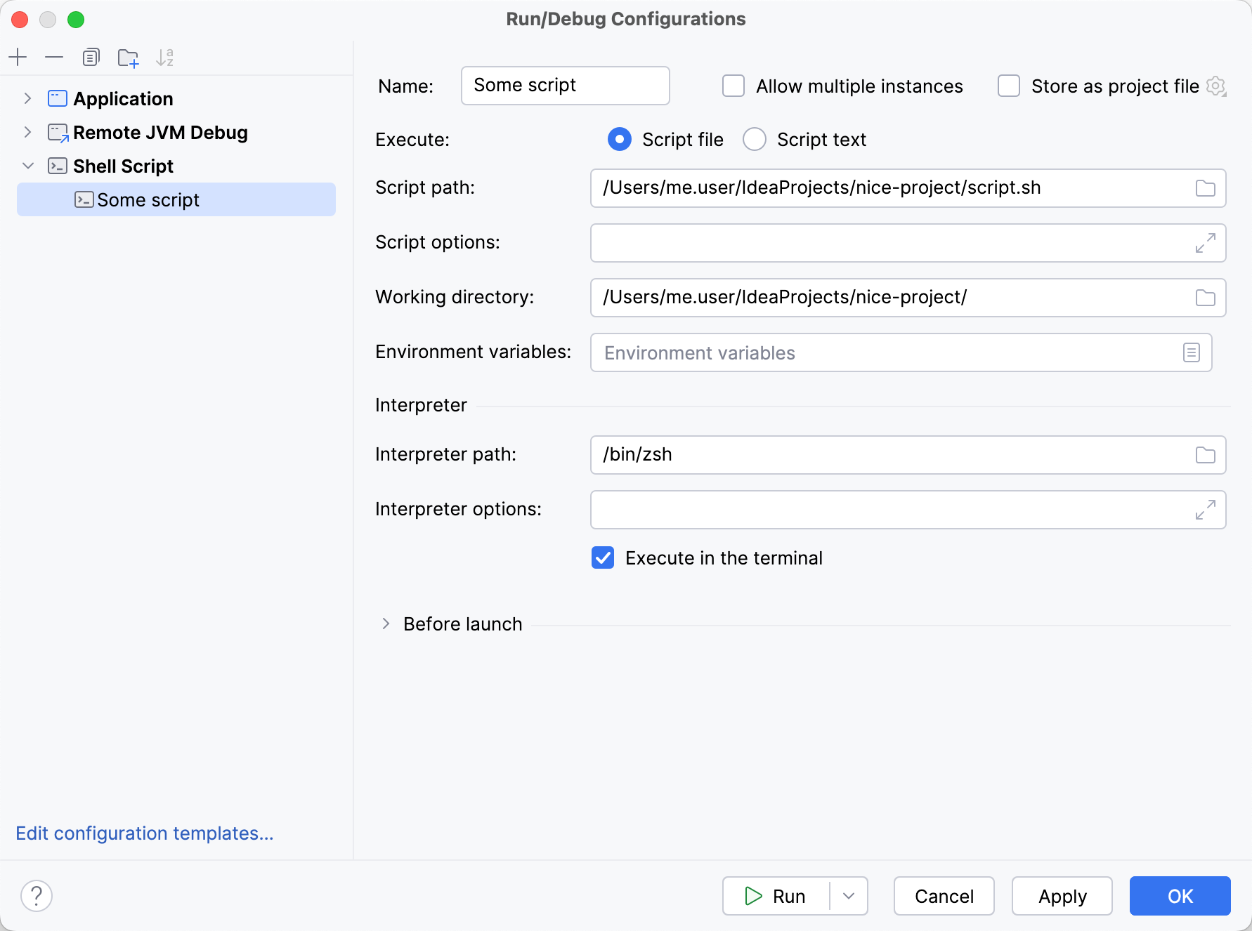 No 'Modify options' button or 'Logs' tab in the 'Run/Debug Configurations' dialog