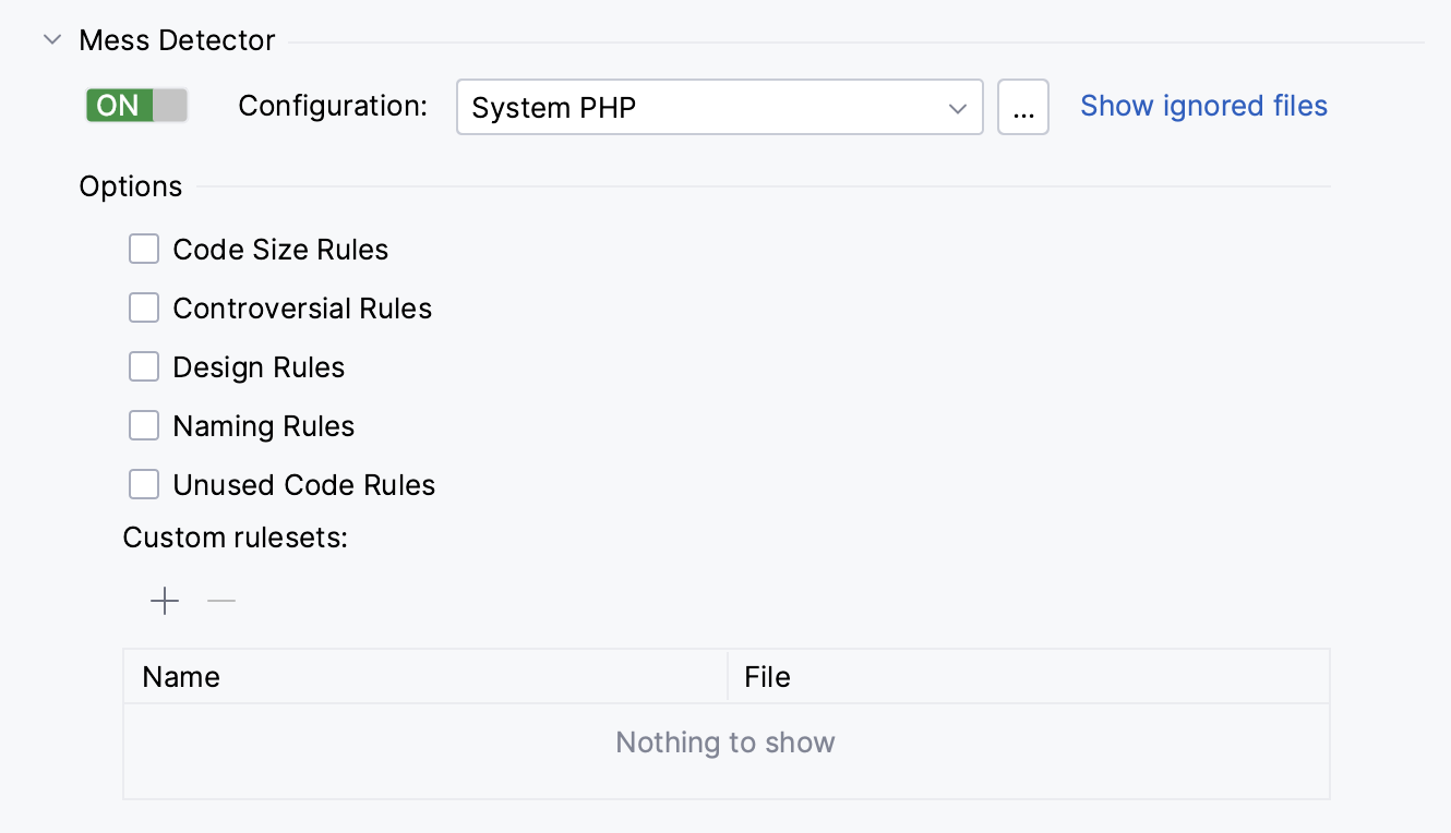 PHP Mess Detector settings