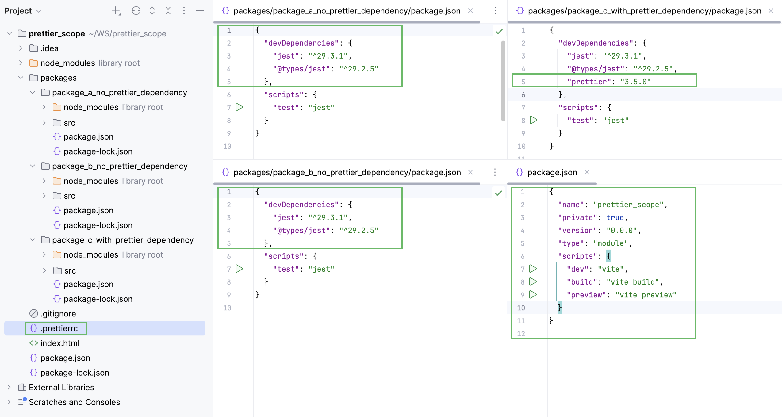 Project structure where automatic Prettier configuration is enabled by default