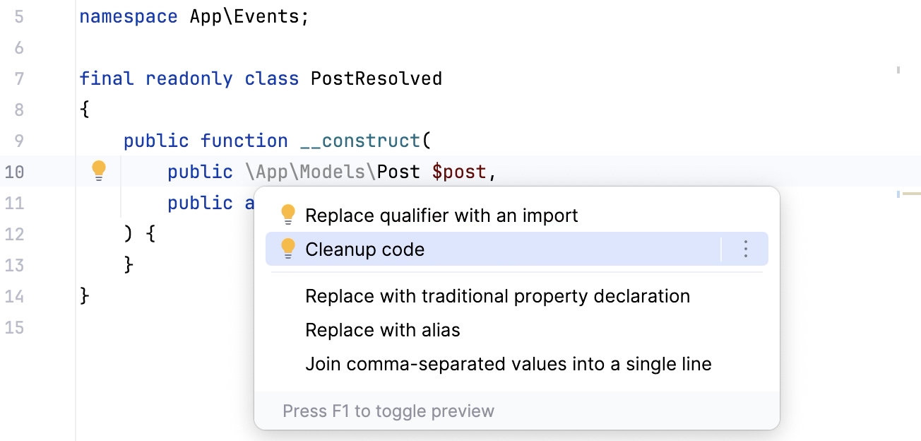 Clean up code with a quick-fix