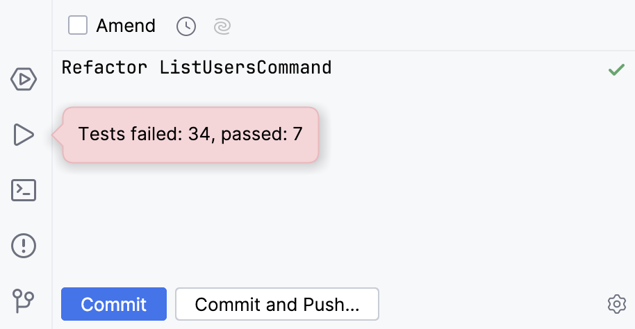 Non-modal commit dialog running a test