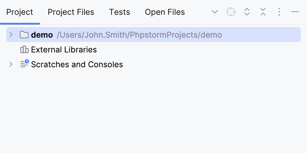 PhpStorm: choosing a view in the Project tool window