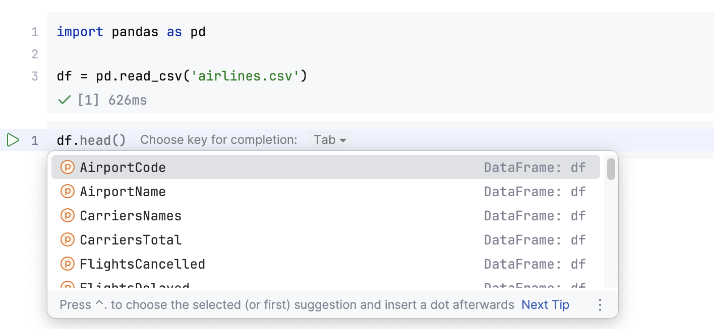 DataFrame column name completion