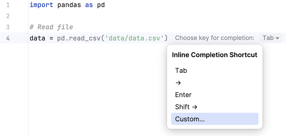 PyCharm: Full Line completion