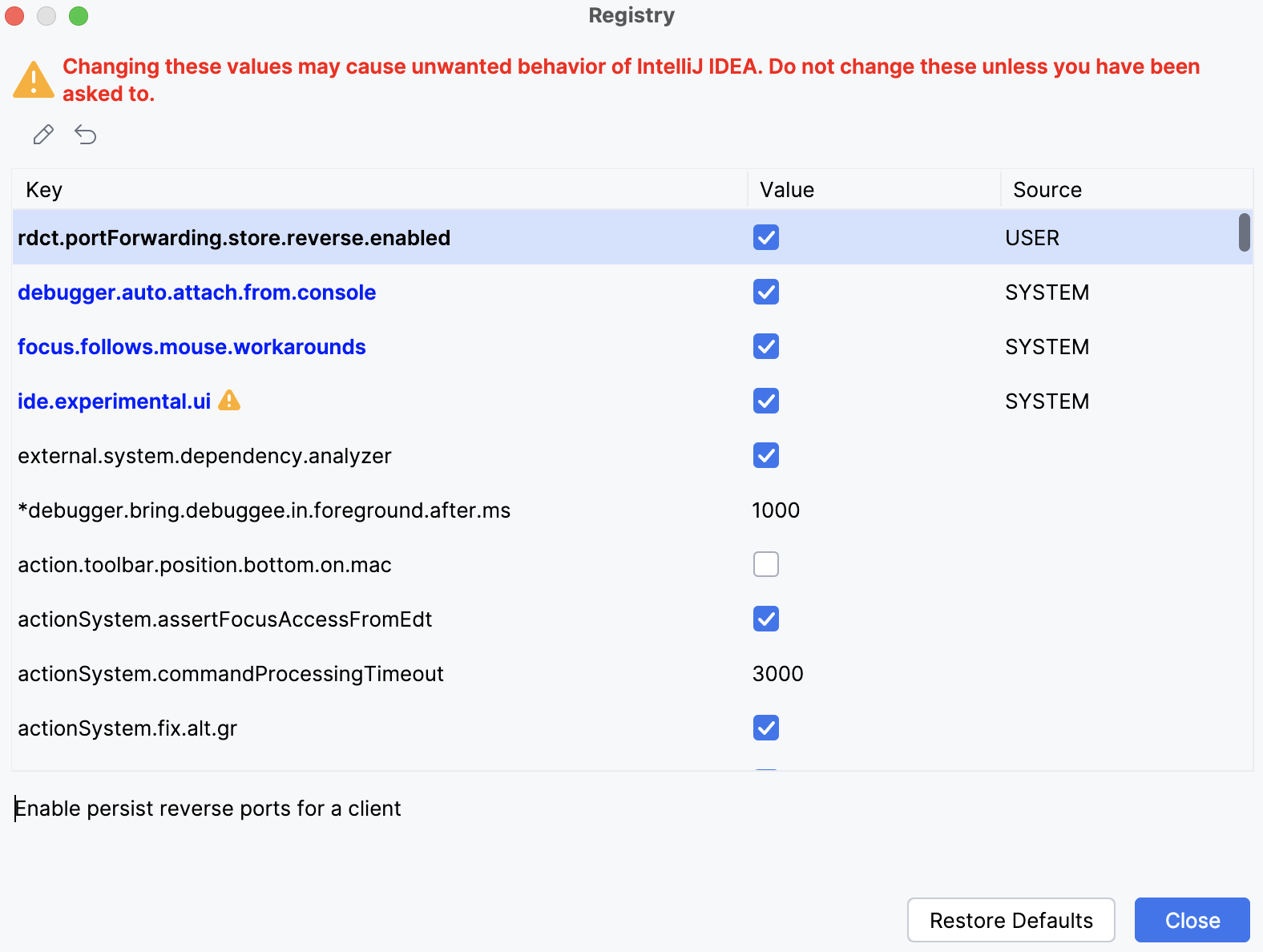 Registry window Registry window