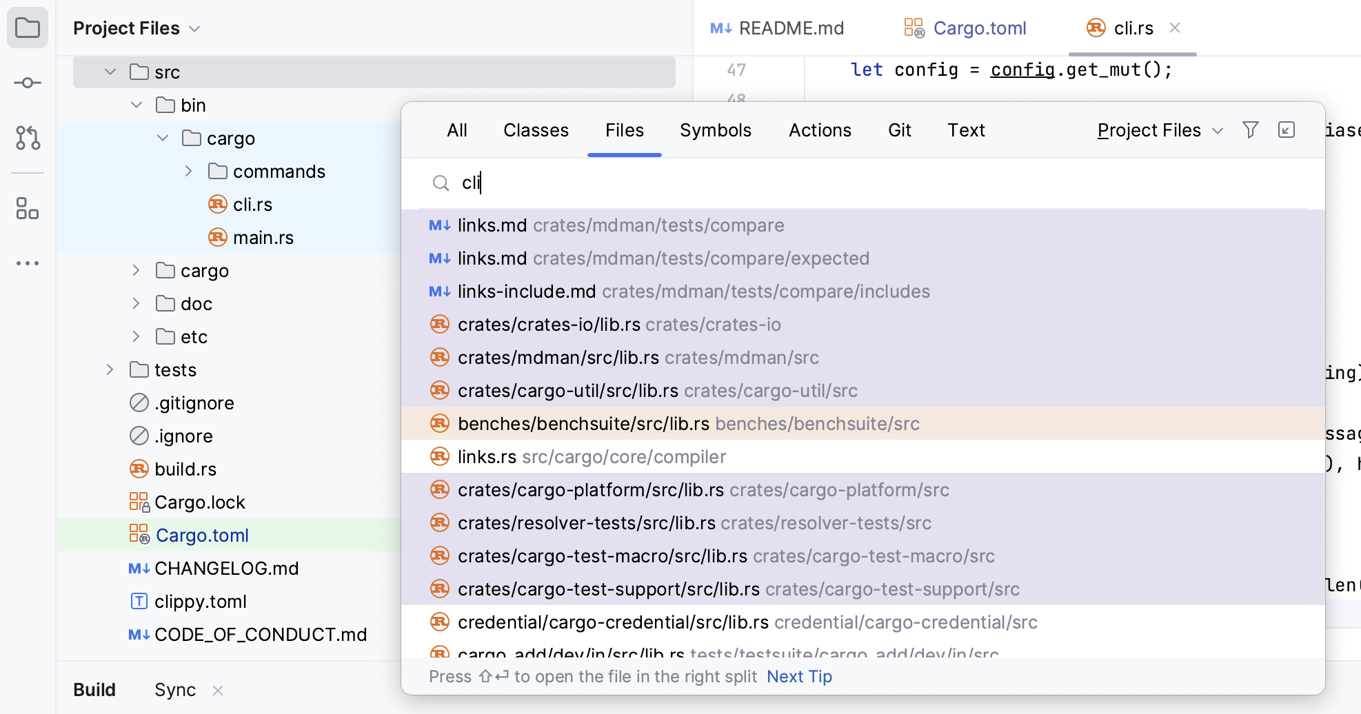 Scope highlighting in the editor tabs and search results