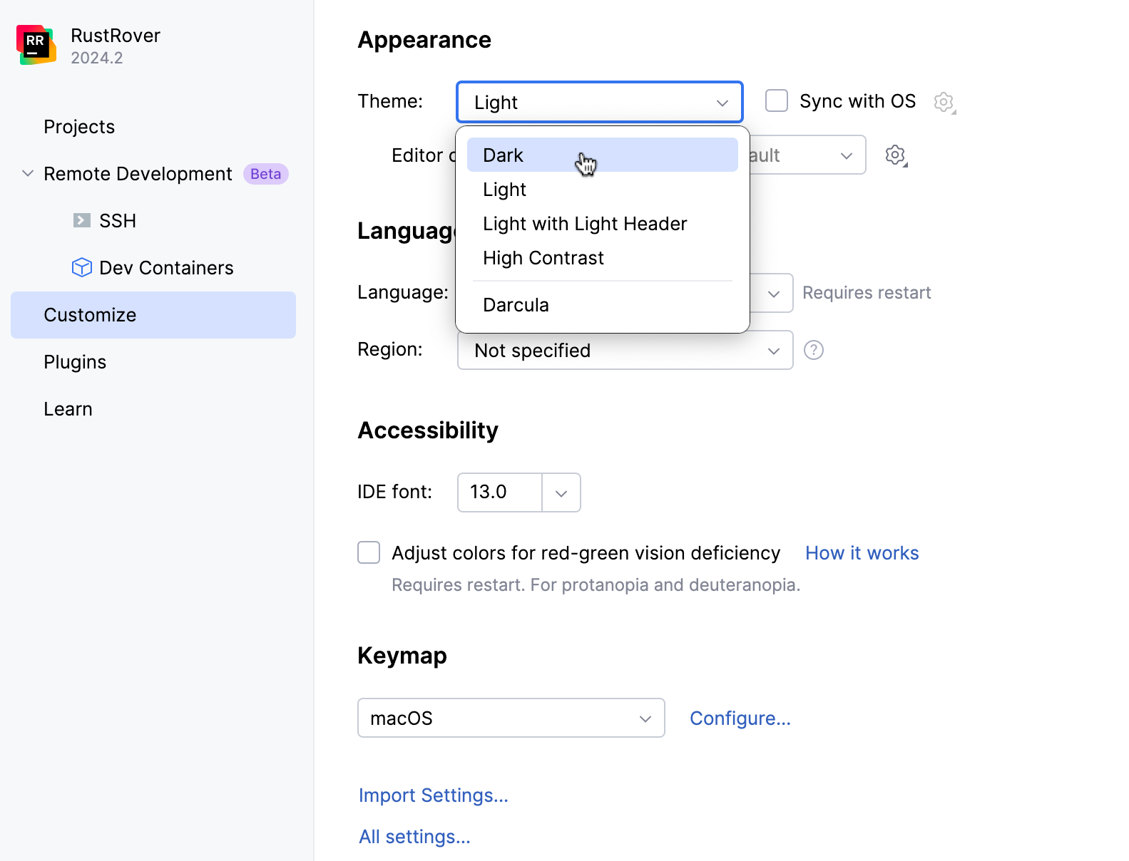 Customize the IDE when running for the first time